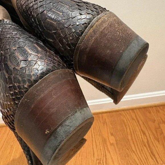 Vintage J. Chisholm Brown Python Snake Rare Exotic Western Cowboy Boots Mens 8.5